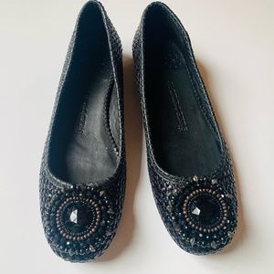Jack Rogers, Black Sommerset Woven with Ornament Flats, 8M